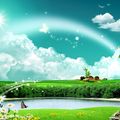 山水绿草蓝天彩虹风景画_编号1042745.jpg